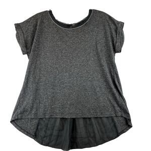 Bellatrix Short Sleeve Blouse Women's Medium Grey Heather Hi Low Sheer Mesh NWOT